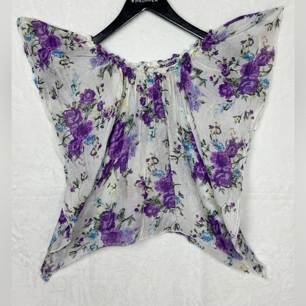 Elan Rayon Blend Bohemian Purple and White Floral Blouse Size Small l. K-33